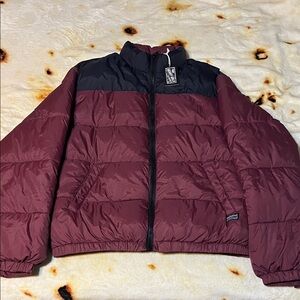 Men's Maroon and Black Puffer Jacket